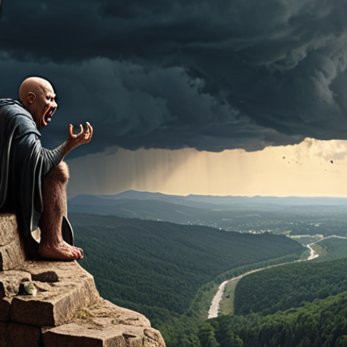 Home 11 Emotional Investing Trap**
A person stands on the edge of a cliff overlooking a stormy financial market. One shoulder is weighed down by a demonic figure representing "Fear," clutching desperately. The other shoulder has a greedy goblin labeled "Greed," also pulling hard. In the distance, a calm, rational investor sits peacefully, analyzing charts on a laptop under a clear sky. The overall scene is dramatic and slightly surreal, illustrating the internal battle of emotions vs. logic. Use a style reminiscent of a Renaissance painting, but with modern financial elements.
**