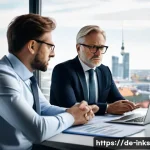 Home 21 감정적 투자 오류에 대한 법적 고려사항 - A professional financial advisor and a middle-aged German investor sitting at a modern office desk, ...