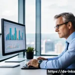 Home 20 감정적 투자 오류의 사례와 교훈 - A professional middle-aged German investor sitting calmly at a modern desk in a sleek office overloo...