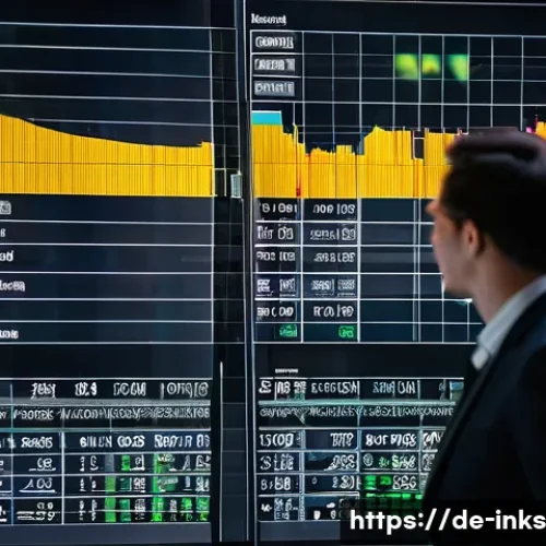 Home 31 감정적 투자 오류가 주식 시장에 미치는 영향 - 08”), a massive curved screen in the center showing a live order book heatmap, volume bars and rapid...