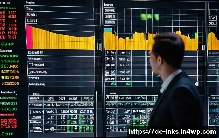 감정적 투자 오류가 주식 시장에 미치는 영향 - 08”), a massive curved screen in the center showing a live order book heatmap, volume bars and rapid...
