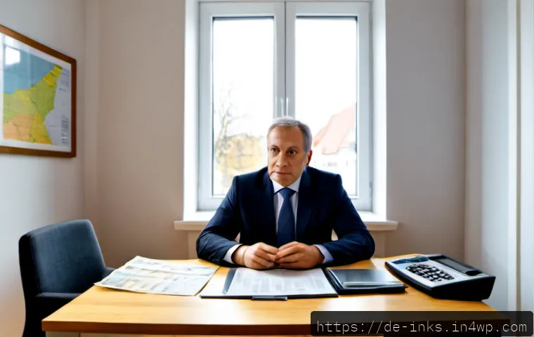 Home 17 감정적 투자 문제 해결을 위한 전문가의 조언 - Photorealistic financial adviser in a calm modern German office, reassuring a worried middle-aged in...